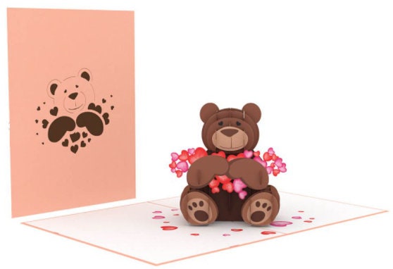 Teddy Bear Love 3D Pop up Card - Etsy