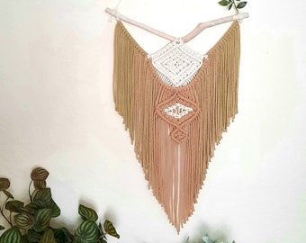 Large Rustic Ombré Macrame Wall Hanging / Handmade Bohemian Wall Art / Unique Diamond Tassel Decor