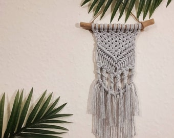 Cloud Grey Macrame Wall Hanging / Light Grey Tassel Bohemian Wall Decor / Handmade Zobo Boho Wall Art