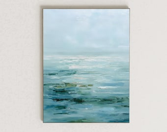 Coastal Abstract Ocean Wall Art Printable Minimalist Seascape Oil Painting Teal Blue Beach Decor Modern Calm Sea Digital Download