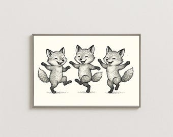 Dancing Foxes Illustration: Nordic Nursery Art (Digital Download)