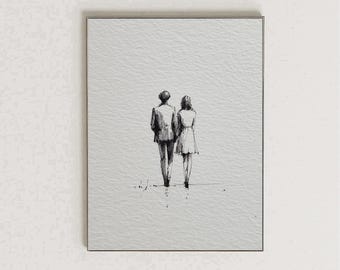 Minimalist Couple Wall Art Print Romantic Black and White Line Drawing Modern Love Sketch Poster Wedding Gift Printable Art