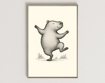 Dancing Capybara Art Print: Minimalist Animal Illustration (Digital Download)