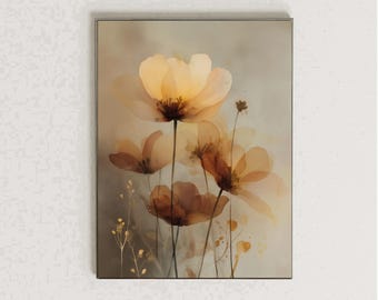 Neutral Floral Wall Art Print Soft Watercolor Poppy Flowers Beige Botanical Artwork Minimal Abstract Flower Decor
