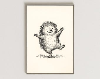 Dancing Hedgehog Print: Minimalist Nursery Art (Digital Download)