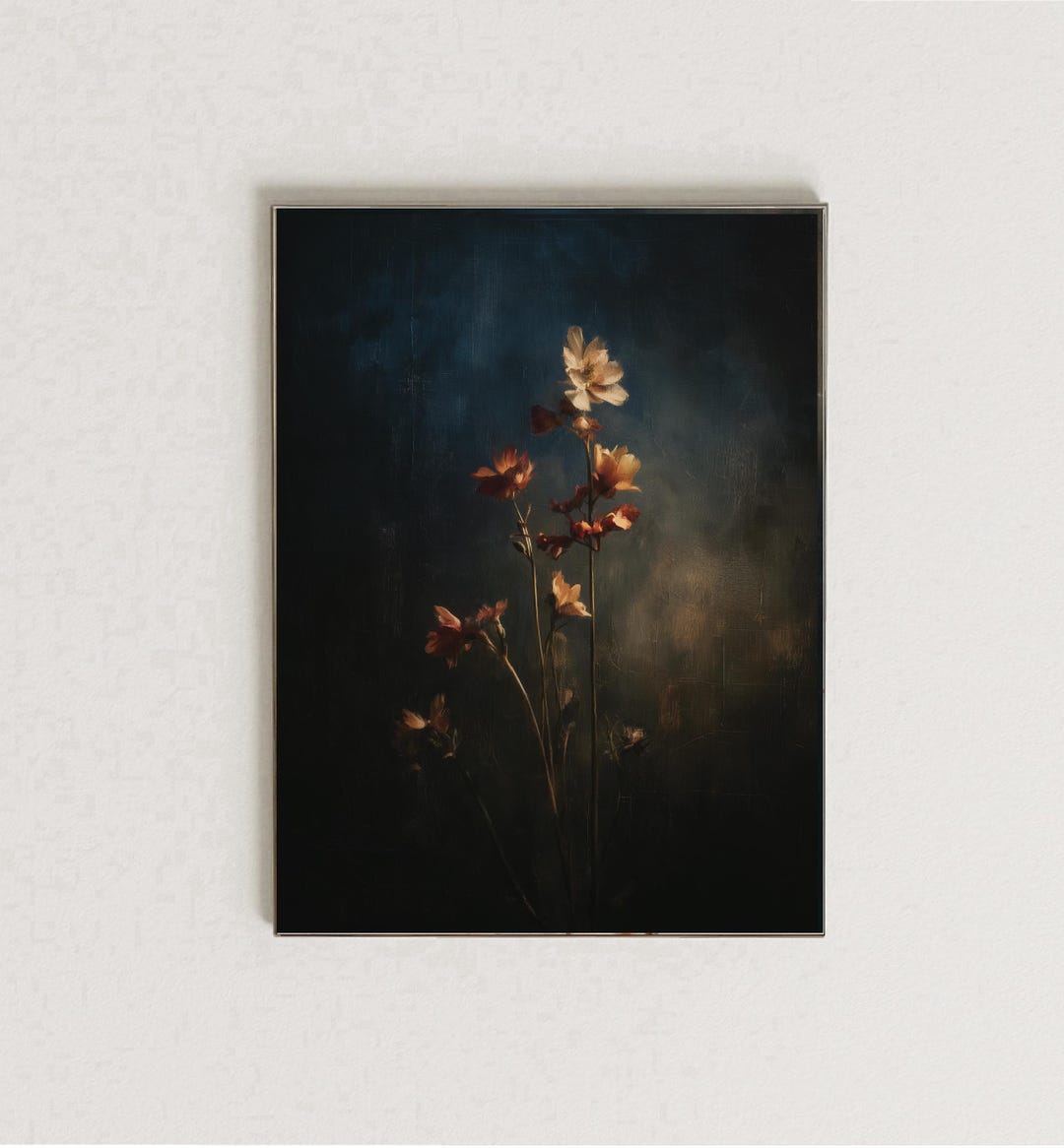 Dark Floral Wall Art Print, Moody Botanical Still Life, Vintage Flower ...