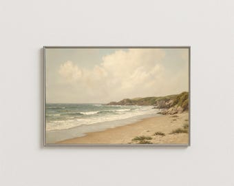 Calm Coastal Landscape Print, Serene Beach Painting Wall Art for Coastal Home Decor