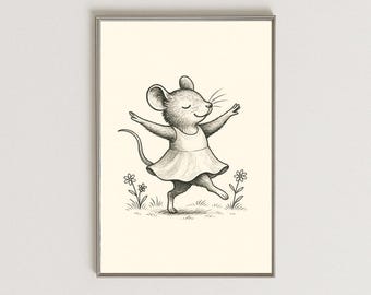 Dancing Mouse Art Print: Scandinavian Nursery Decor (Digital Download)