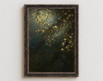 Moonlit Blossoms Print: Dreamy Floral Night, Neutral Nature Art (Digital Download)