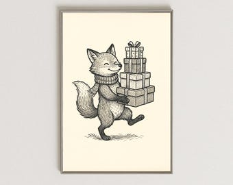 Fox Christmas Print: Woodland Animal Holiday Decor (Digital Download)
