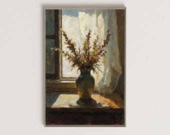 Rustic Floral Still Life Print: Vintage Country Vase (Digital Download)