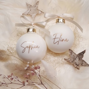 Personalized Christmas ball with name | Christmas decoration | Bauble Christmas tree | Glass | off-white | cream, gold | individual idea |