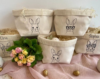 Personalisiertes Osternest / Osterkörbchen / Ostertasche mit süßem Hasenaufdruck Wunschnamen / Aufbewahrungskorb / Kinder / Geschenk / Jute