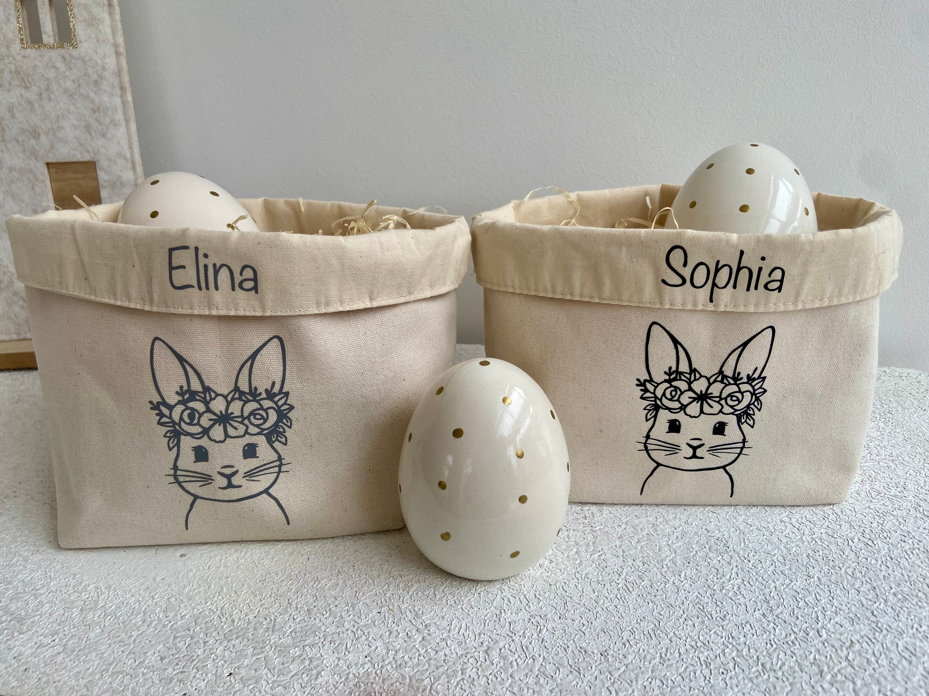 Personalized Easter nest / Easter basket / Easter bag with cute bunny print desired name / storage basket / children / gift / jute