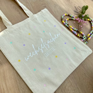 personalized children's bag with dots, colorful fabric bag with desired name, change of things, shoulder bag, kindergarten, jute bag