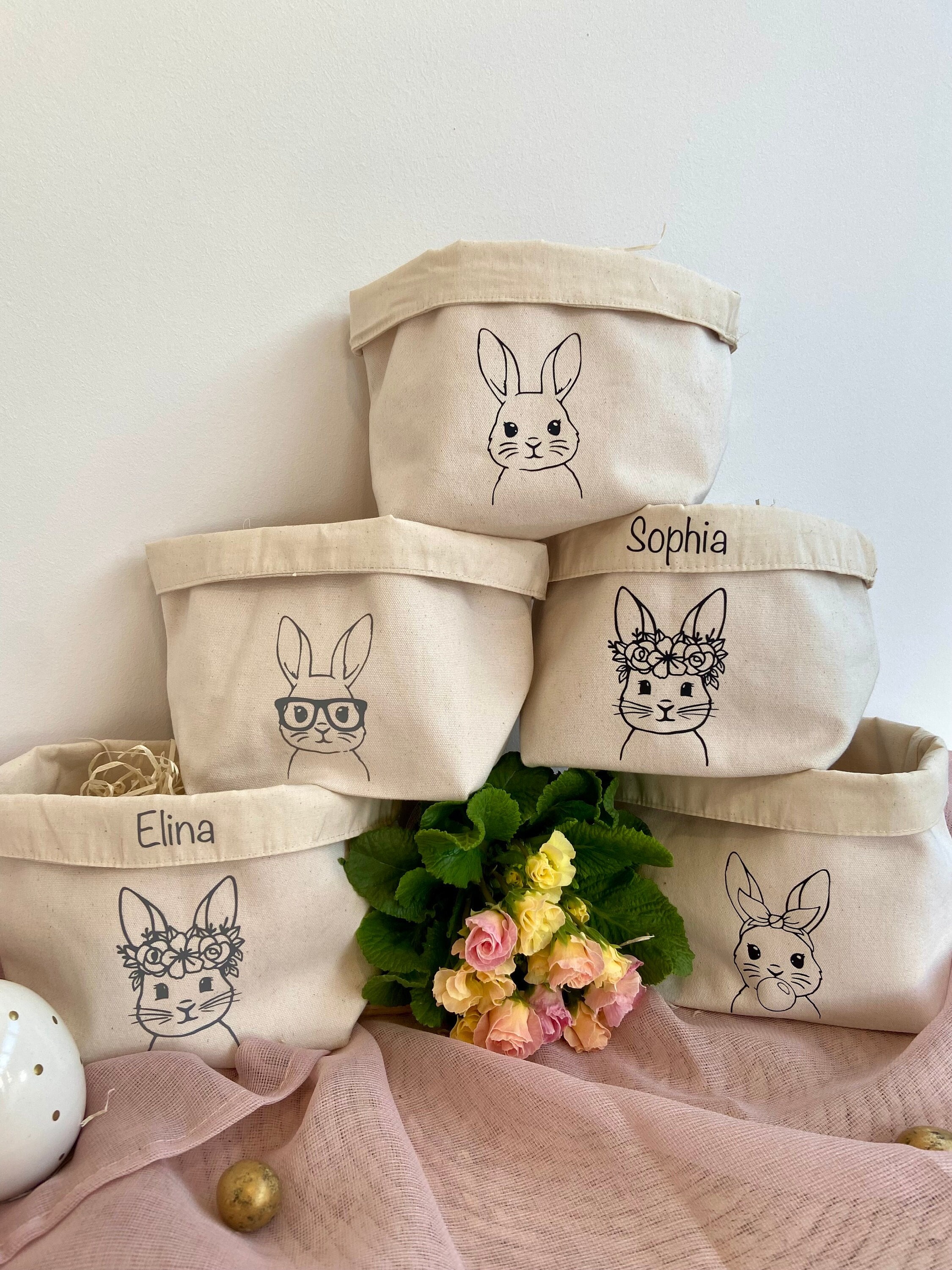Personalized Easter nest / Easter basket / Easter bag with cute bunny print desired name / storage basket / children / gift / jute