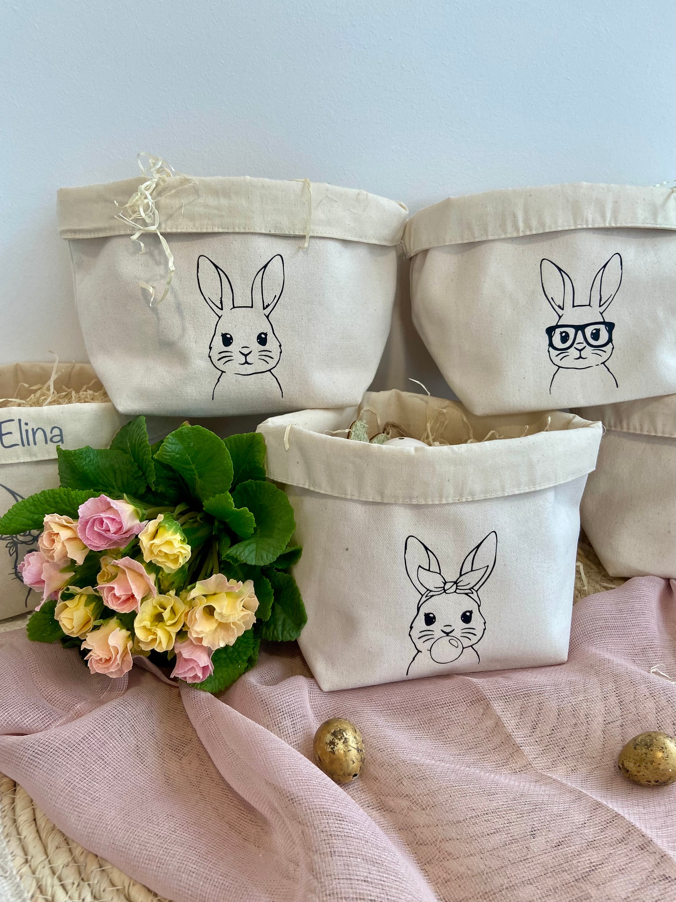 Personalized Easter nest / Easter basket / Easter bag with cute bunny print desired name / storage basket / children / gift / jute
