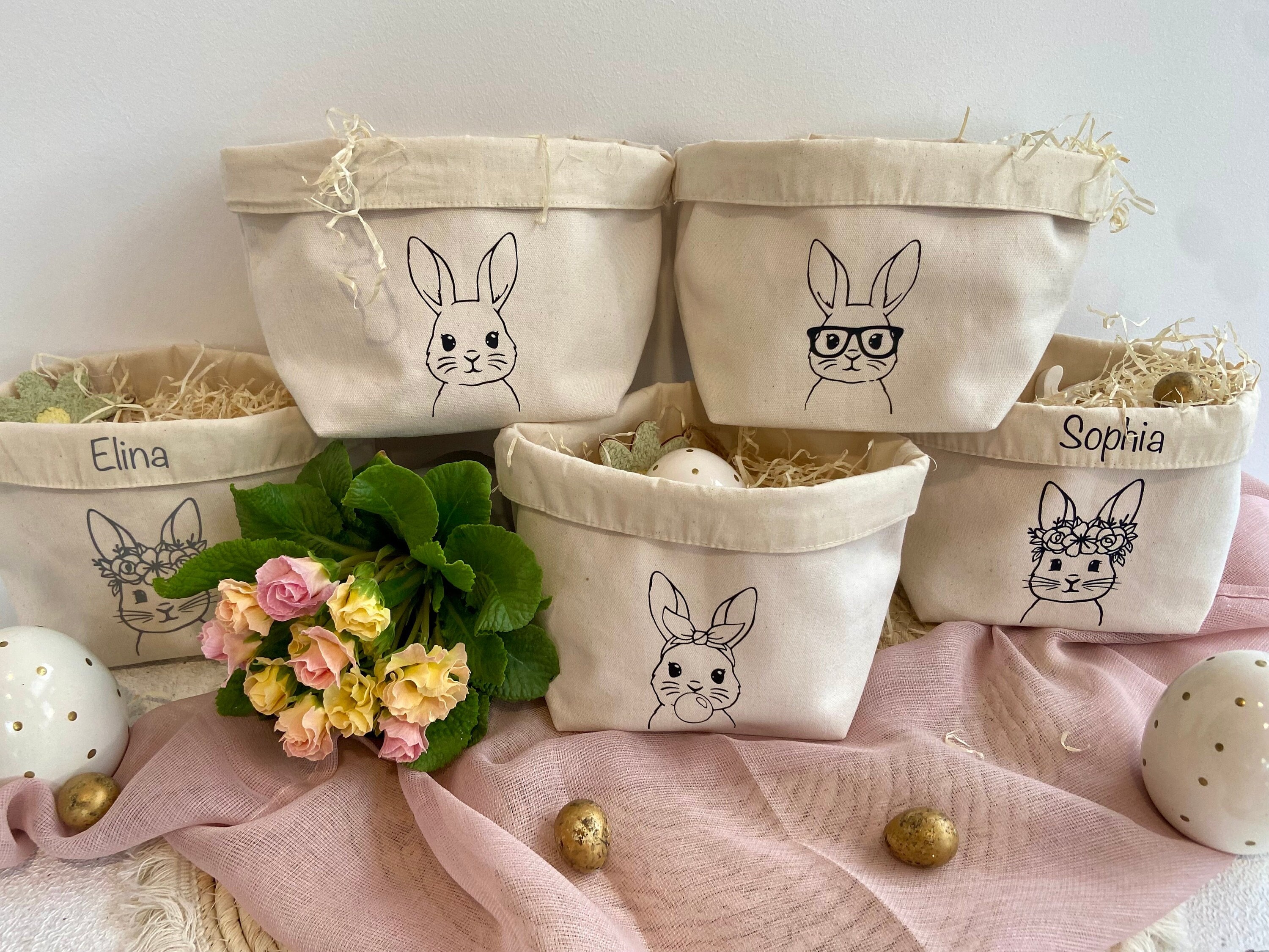 Personalized Easter nest / Easter basket / Easter bag with cute bunny print desired name / storage basket / children / gift / jute