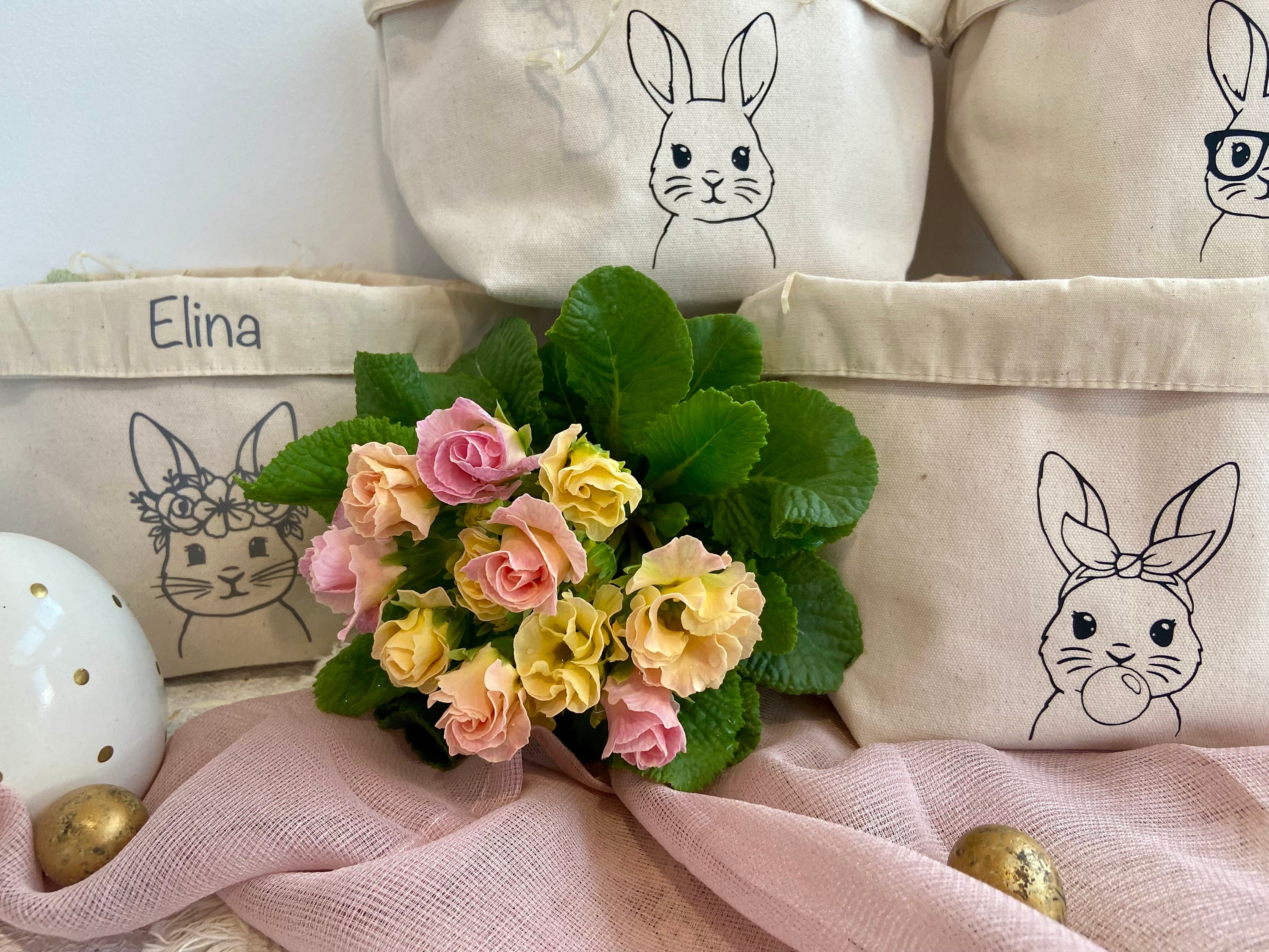 Personalized Easter nest / Easter basket / Easter bag with cute bunny print desired name / storage basket / children / gift / jute