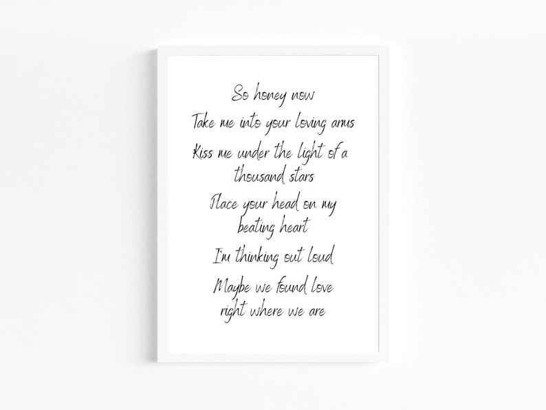Printable Ed Sheeran Poster, Thinking Out Loud Lyrics Print, Romantic Just Married Art Gift, Our ...