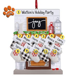 Personalized Fireplace Ornament - 11 - Christmas Joy Family - Country Home - Optional Pets - Stockings by the Fire - Free Personalization