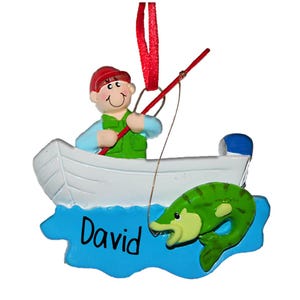 Fisherman with Big Green Fish - Christmas Ornaments - Fishing fisherman