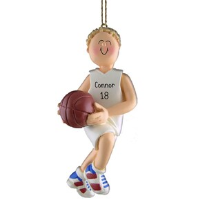 Personalized Basketball Male with White Uniform  - Blonde Hair - Christmas Ornament - Team Gift Ideas - Star Player - Dribbler