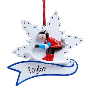 Personalized Downhill Skier with Flake Banner Christmas Ornament - Skiing - People that Love to Ski - Mountains - Snow - Slalom