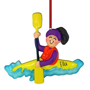 Yellow Kayak - Female Brown - Personalized Christmas Ornament - Sports