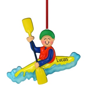 Yellow Kayak - Male - Personalized Christmas Ornament - Sports