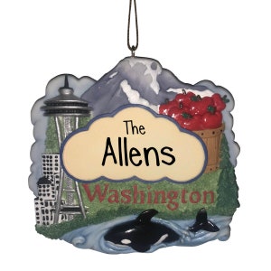 Ornamento/magnete dello stato di Washington - Ornamento di Natale personalizzato - Viaggio - Seattle