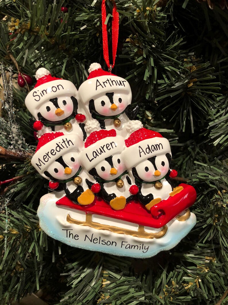 Penguin Sledding Family - 5 - Personalized Christmas Ornament - Cold ...