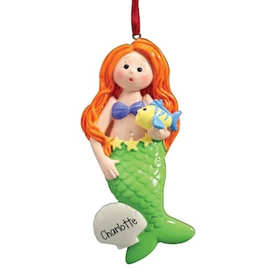 Personalized Mermaid with Clam Shell Christmas Ornament - Legend of the Sea - Fable - Cape Cod - Fantasy Character - Free Personalization