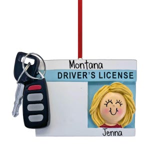 Licentie met sleutelhanger - blond dames - kerstversiering - nieuwe bestuurder - eerste auto - 1e - vrachtwagen - vergunning - gratis personalisatie
