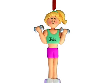 Girl with Dumbells - Blonde Hair - Christmas Ornaments - Fitness exercise