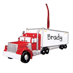 Red Semi Truck - Trucker - Personalized Christmas Ornament - Free Shipping Eligible