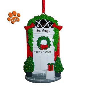 Front Door with Presents - Personalized Christmas Ornaments - New Home & Housewarming - Realtor - Real Estate - Apartment - Condo - Pets