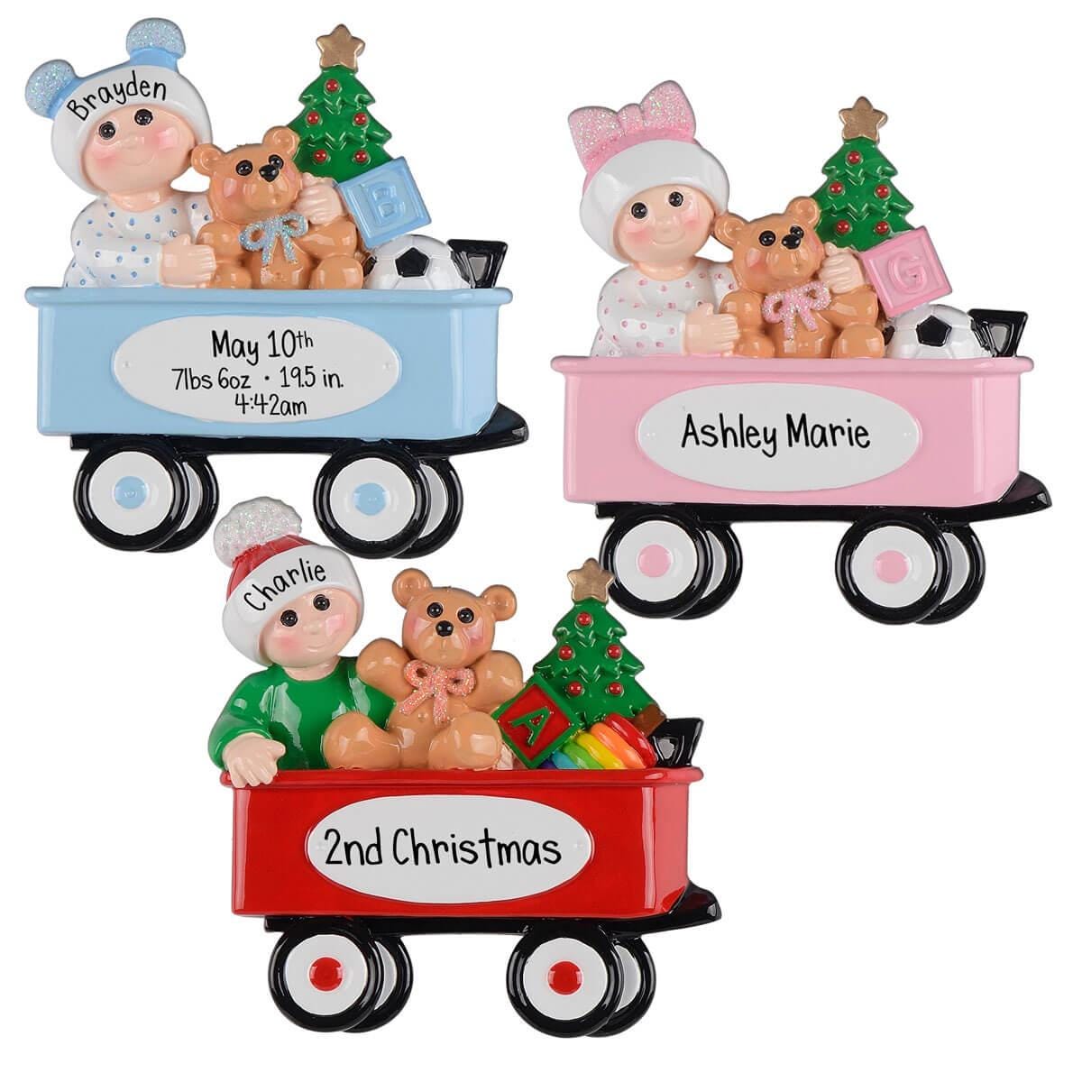 Personalized New Baby in Wagon - Christmas Ornament - New Addition - Arrival - Little Brother - Sister - Newborn - 1st Christmas