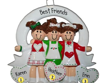 Schwestern Beste Freunde 3 - Personalisierte Weihnachtsverzierung - Besties - Trio - Cousins - Enkel - Freie Personalisierung - Perfekte Handschrift