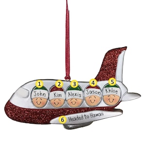 Family on Airplane - 5 - Christmas Ornaments - Travel vacation - travel - plane trip - first airplane ride - free shipping