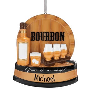 Personalized Bourbon Tasting Give it a Shot Christmas Ornament - Whiskey - Spirits - Bartender - Turning 21 - Alcohol - Free Personalization