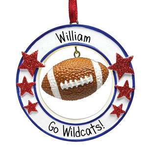 Personalized Hanging Football with Stars Christmas Ornament - Gift ideas for the Team - Athlete - High School - Youth Sports