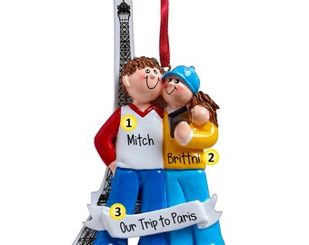 Personalized Paris Couple with Eiffel Tower Christmas Ornament - France - French Vacation - Europe - Free Personalization - Travel