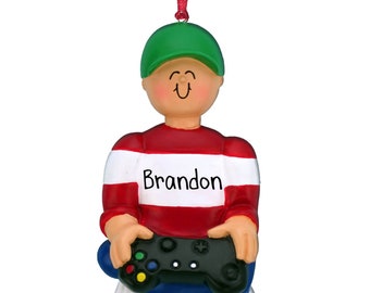 Adorno navideño personalizado de niño con sombrero verde de videojuego - Juegos - adornos electrónicos