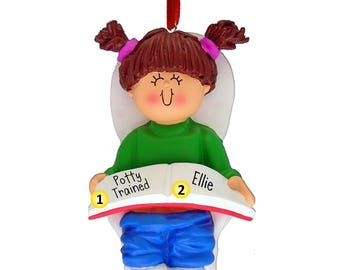 Töpfchen Training Mädchen - Braune Haare - Personalisierte Ornamente - 1.Weihnachten - Lernen, die Toilette zu benutzen - Ohne Windeln