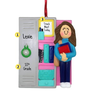 Open School Locker Girl - Brown Hair - Back to School - Returning to the Classroom - Student - Personalized Christmas Ornament