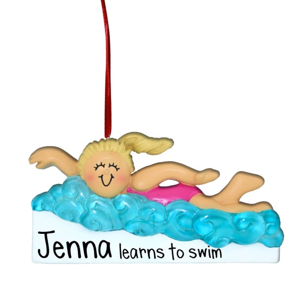 Learning to Swim - Female Blonde - Personalized Christmas Ornaments - Swimming Lessons - Loves the Water - Pool - Swim Team - Freestyle