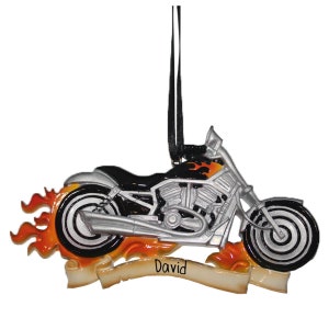 Harley Motorcycle with Flames - Personalized Christmas Ornaments - Bike - Racing - Free Shipping Eligible - Personalized Free - Chopper
