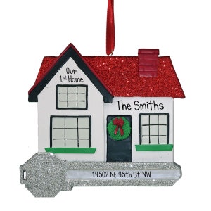 New Home with Red Roof and Key - Personalized Christmas Ornaments - New Home & Housewarming - Realtor - Real Estate - Apartment - Condo