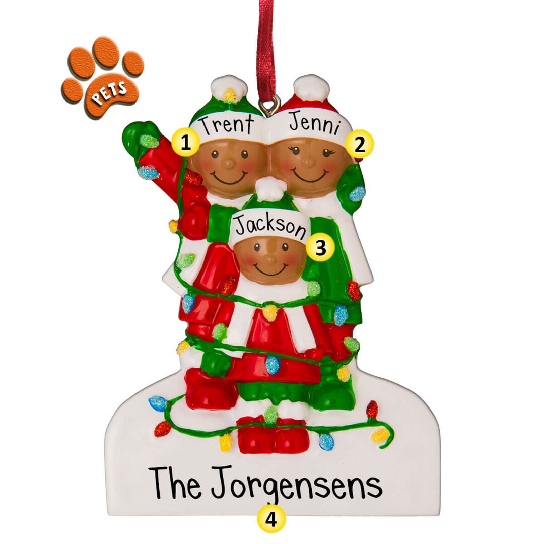 Tangled Lights Family African American - 3 - Personalized Christmas ...